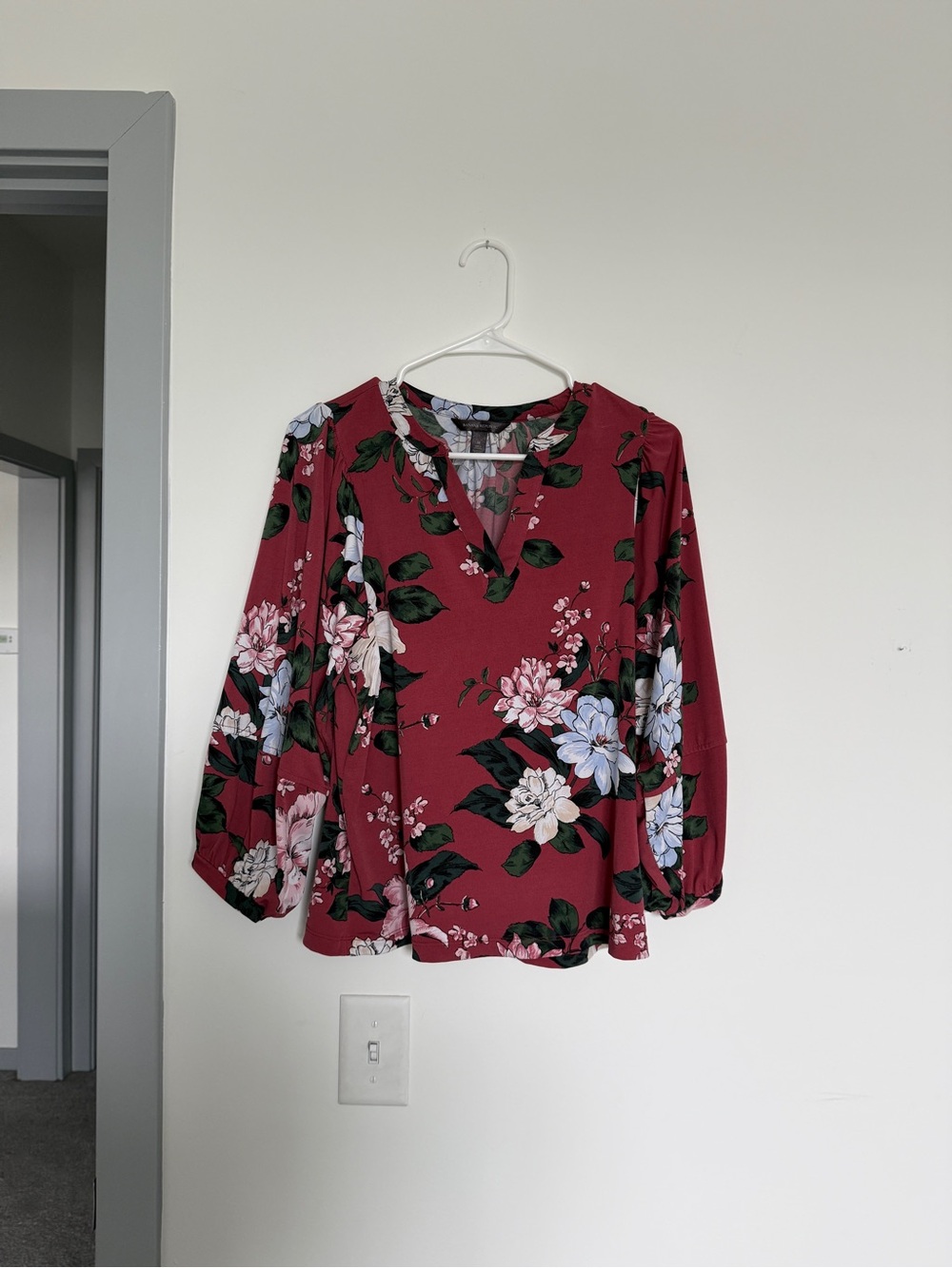 Banana Republic Burgundy Floral V-Neck Blouse